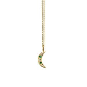 Yvonne Henderson Crescent Moon Necklace with Emeralds and White Sapphires
